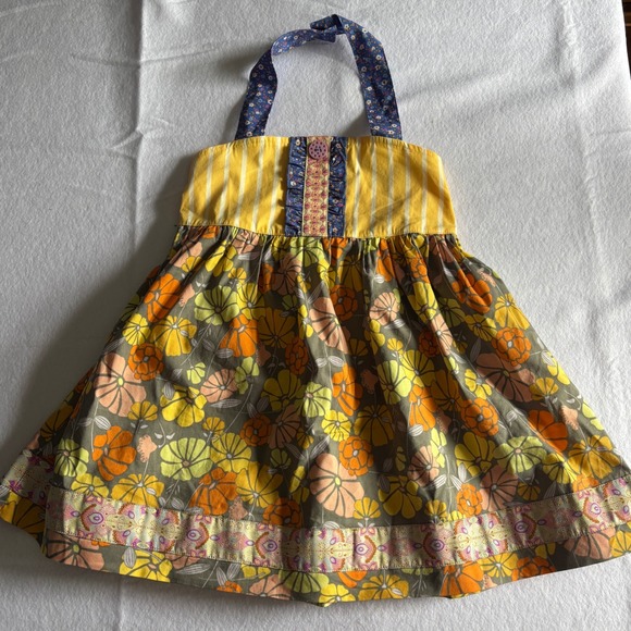 Matilda Jane Other - Matilda Jane Girls Size 8 Floral Striped Halter Dress Mixed Print Boho Yellow